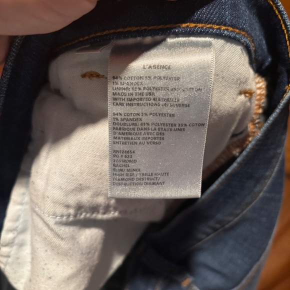 L'AGENCE Rachel High Rise Slim Jeans in Diamond Destruct Size 29 - Picture 6 of 7